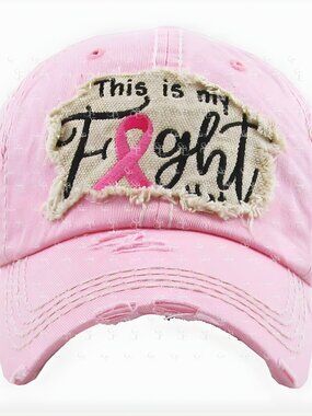 “This Is My Fight” Awareness Cap Pink Ribbon Distressed Hat